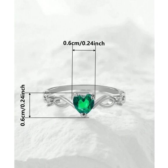 Dainty Silver Green Simulated Peridot Heart Ring Gemstone Crystal Fashion sz: 6 - Picture 5 of 7